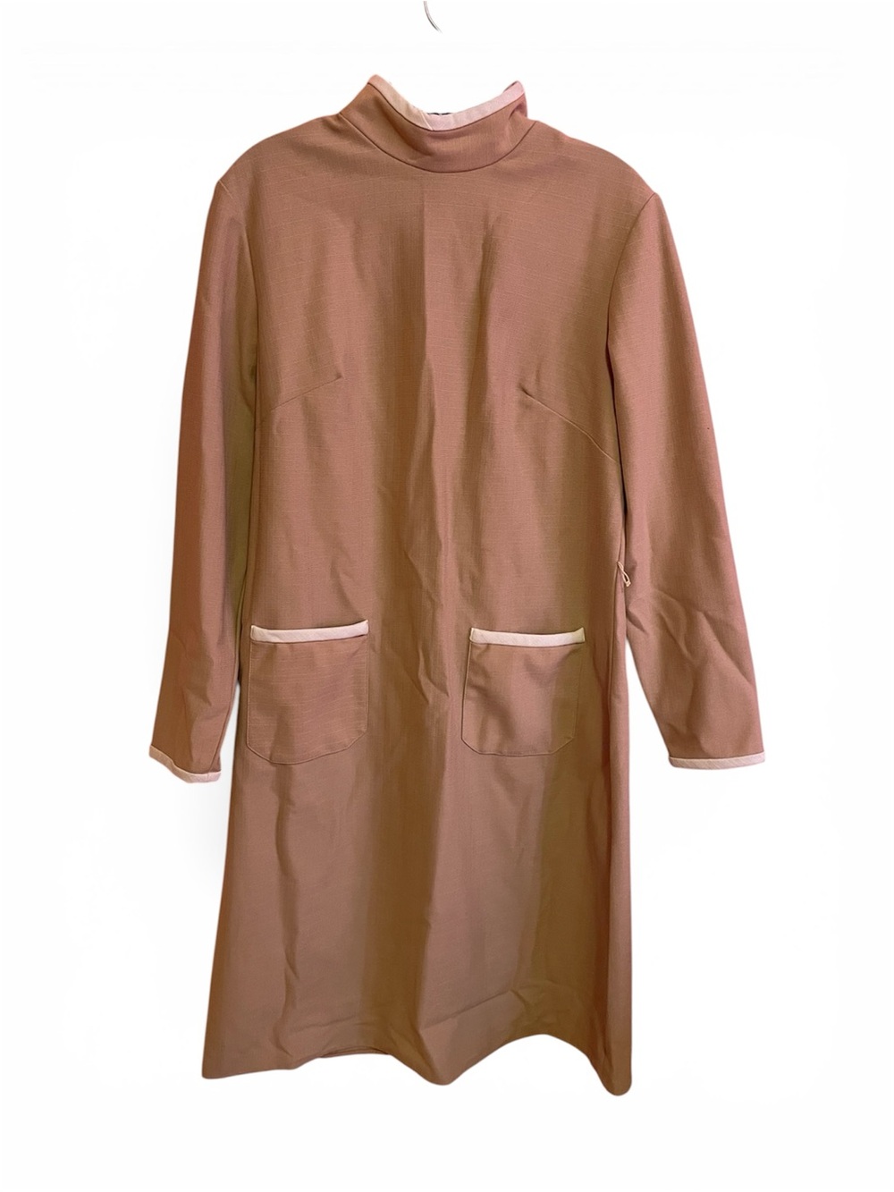 Khaki Long-Sleeve Mock-Neck A-Line Trench Dress